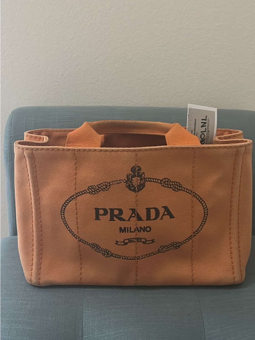 Prada Milano Orange Canvas Tote with Logo
